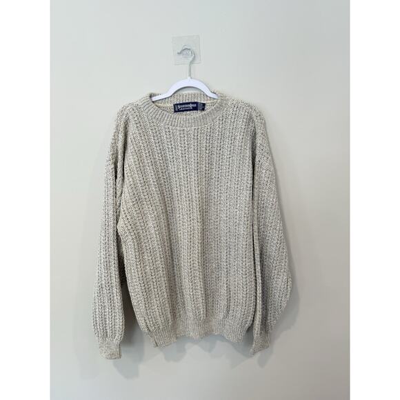 ScottishIsle By Bernett 100% Cotton Cable Knit fisherman Sweater Ivory Large - Picture 1 of 10